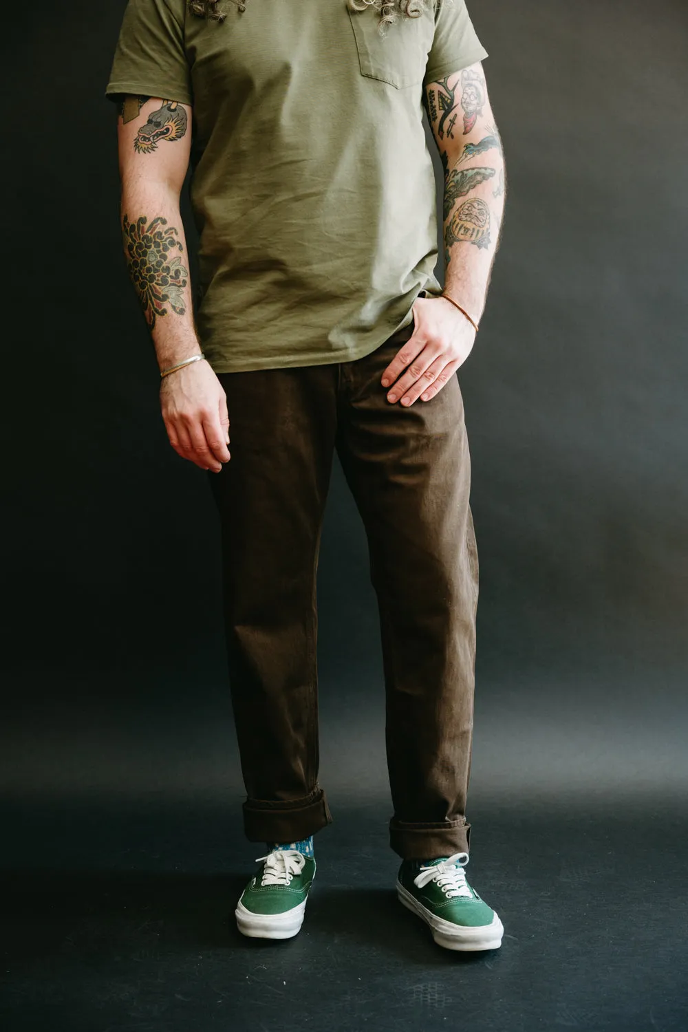 1852S - "Amami Dorozome" Relaxed Tapered Mud Dyed Eastern Jeans - Dark Brown