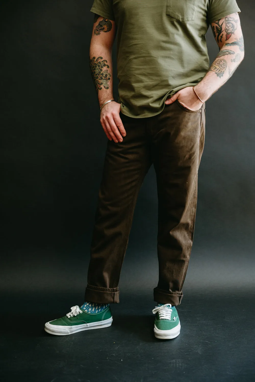 1852S - "Amami Dorozome" Relaxed Tapered Mud Dyed Eastern Jeans - Dark Brown