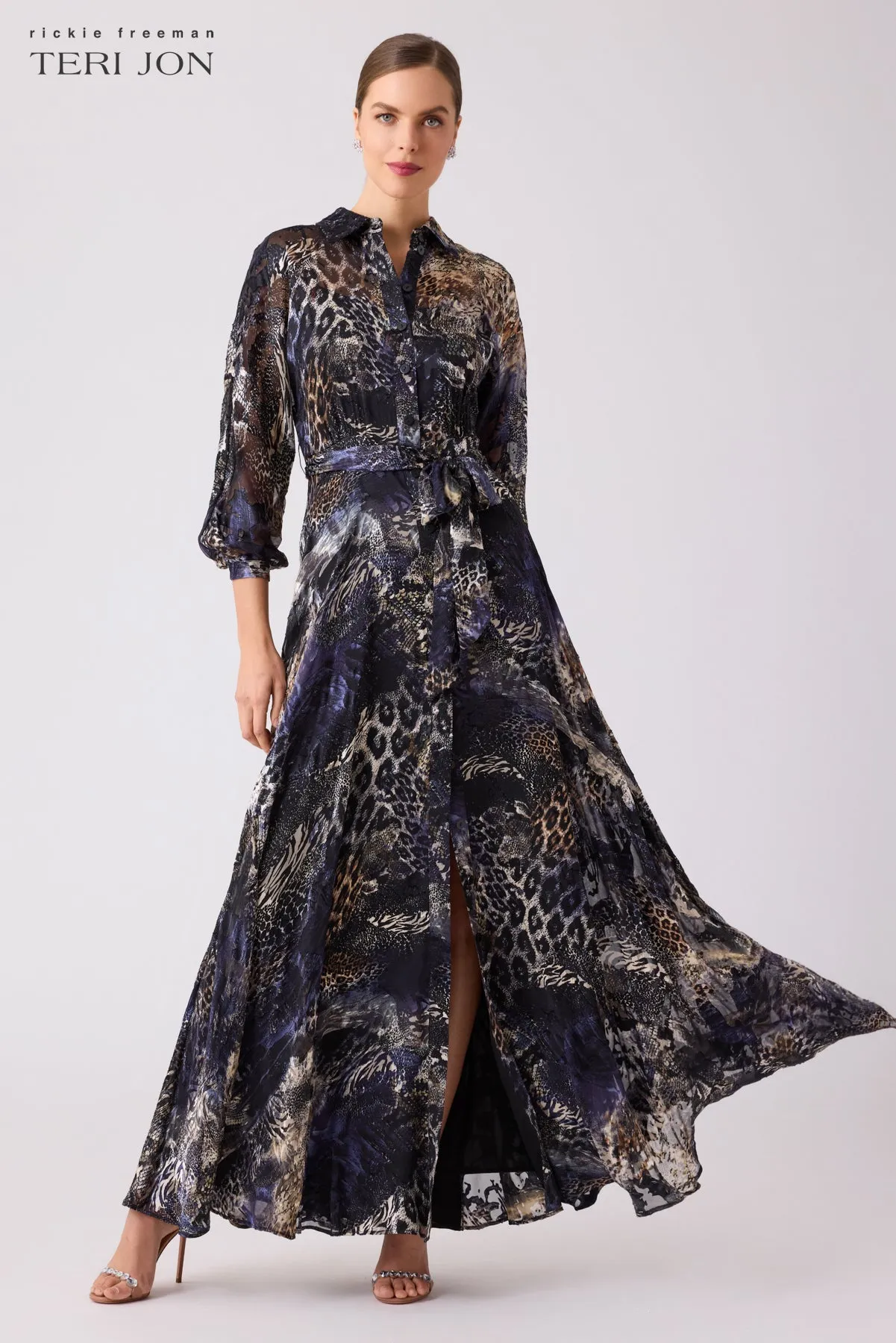 Abstract Animal Shirt Waist Gown
