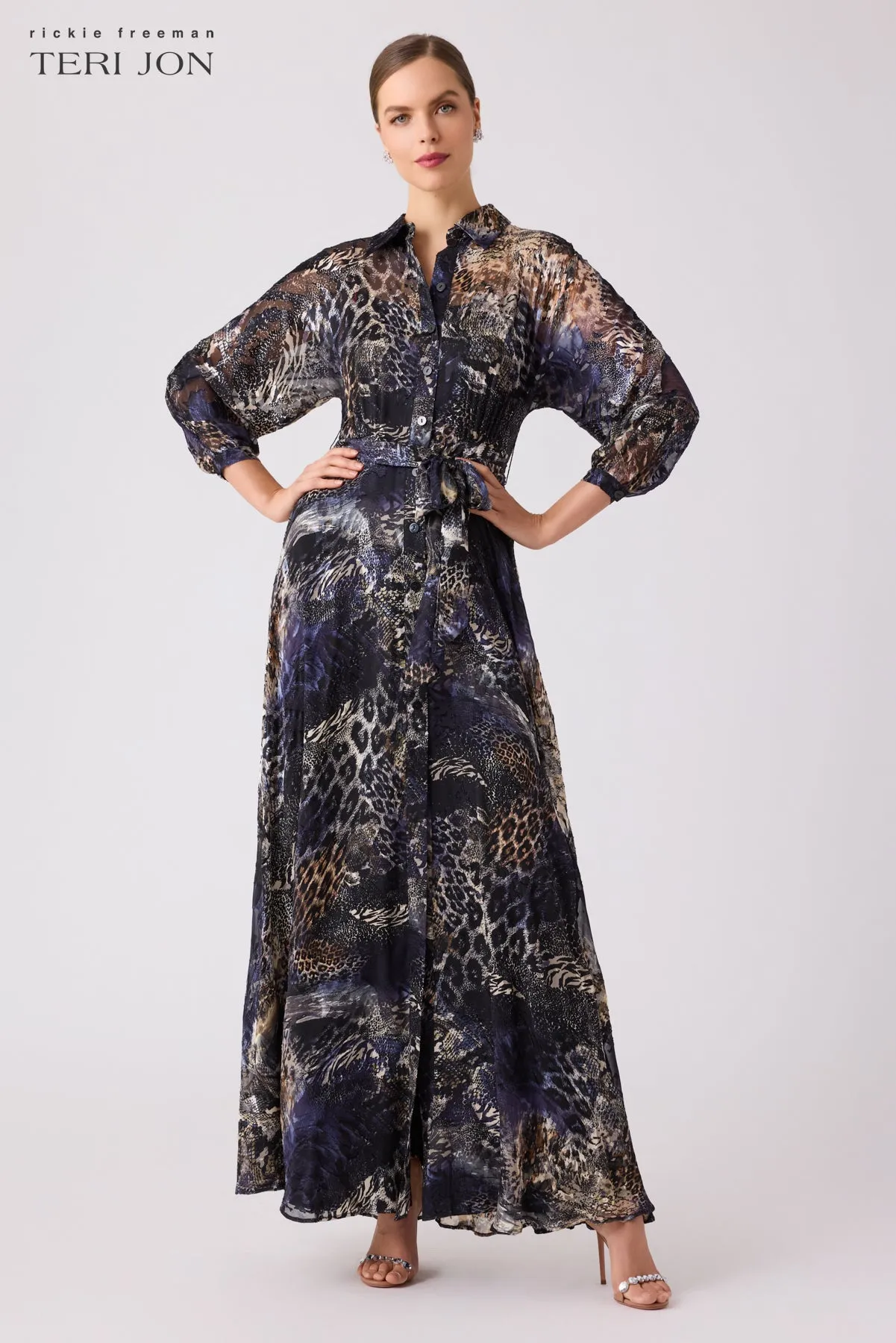 Abstract Animal Shirt Waist Gown