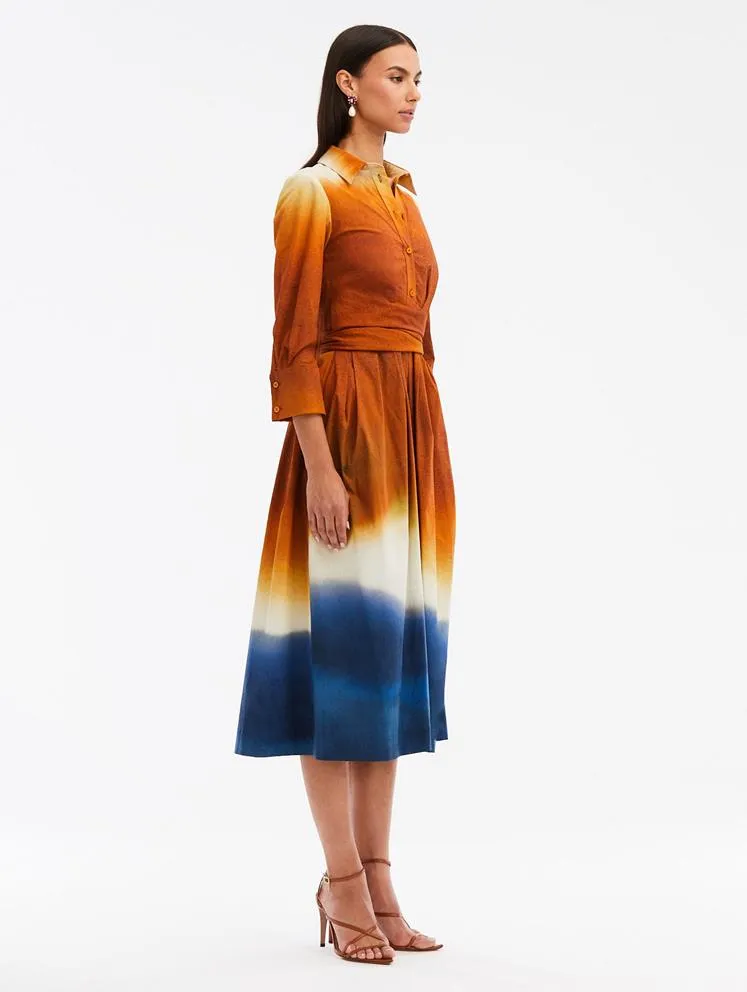 Abstract Ombré Cotton Poplin Dress