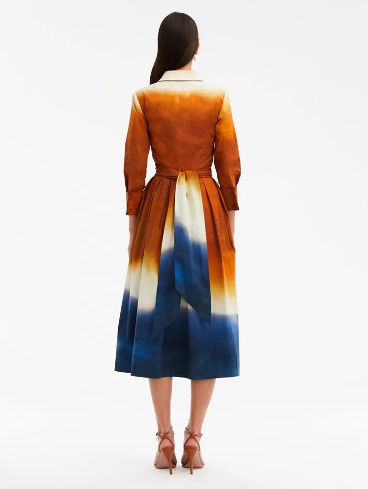 Abstract Ombré Cotton Poplin Dress