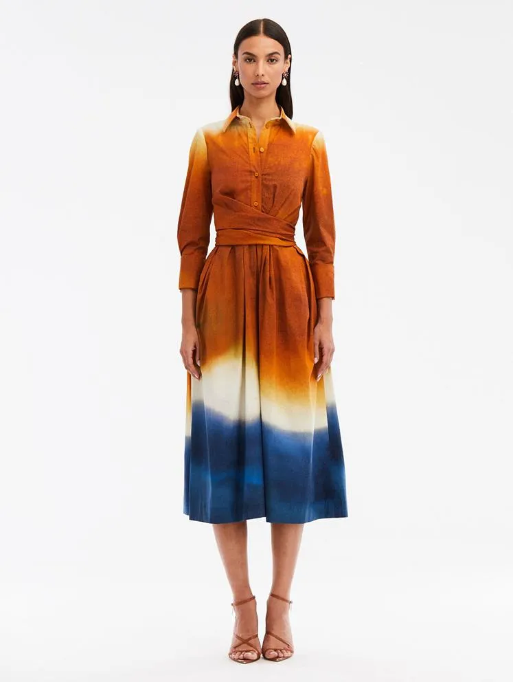 Abstract Ombré Cotton Poplin Dress