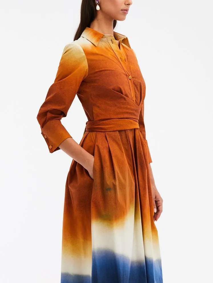 Abstract Ombré Cotton Poplin Dress