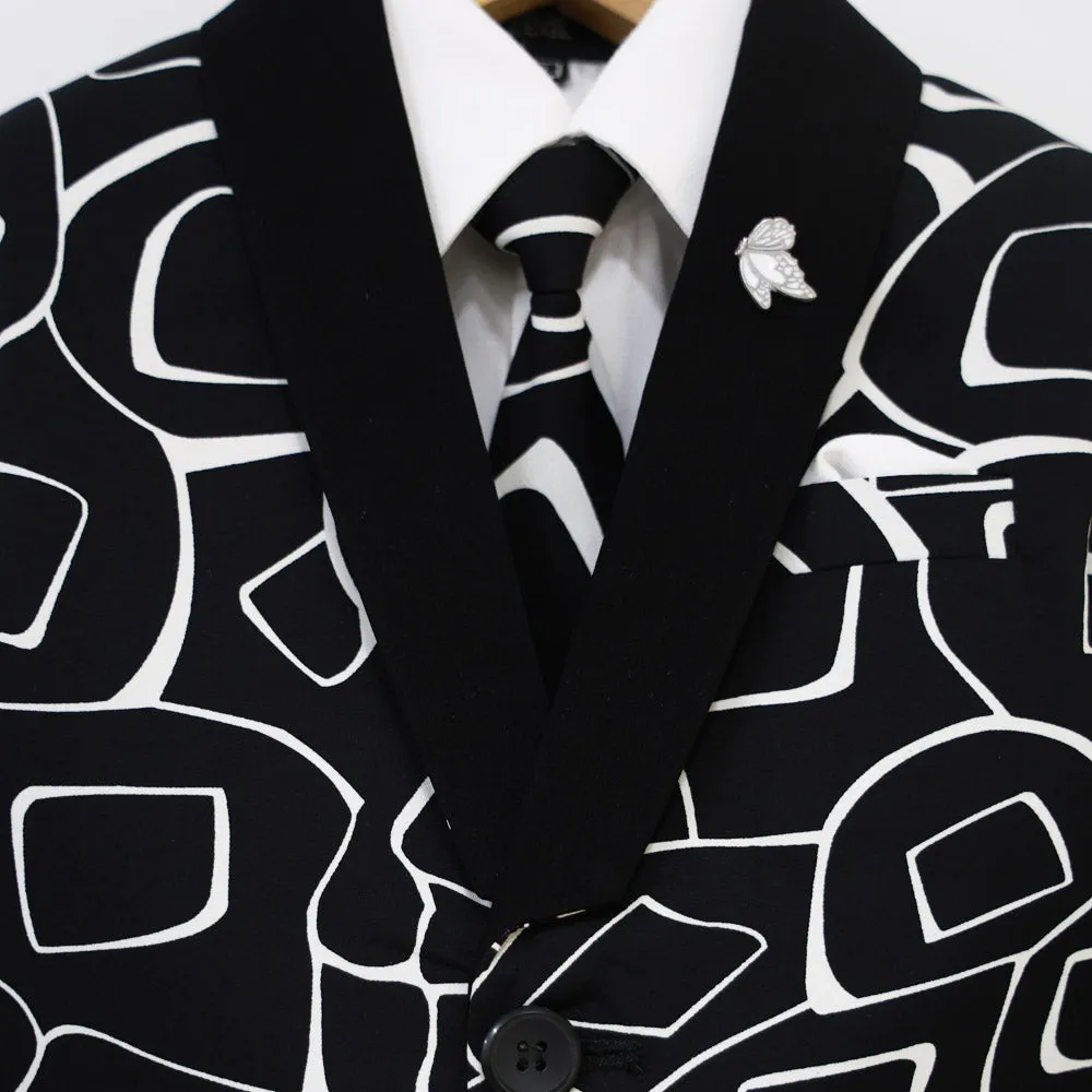 Black Abstract Printed Blazer With White Shirt & Pant