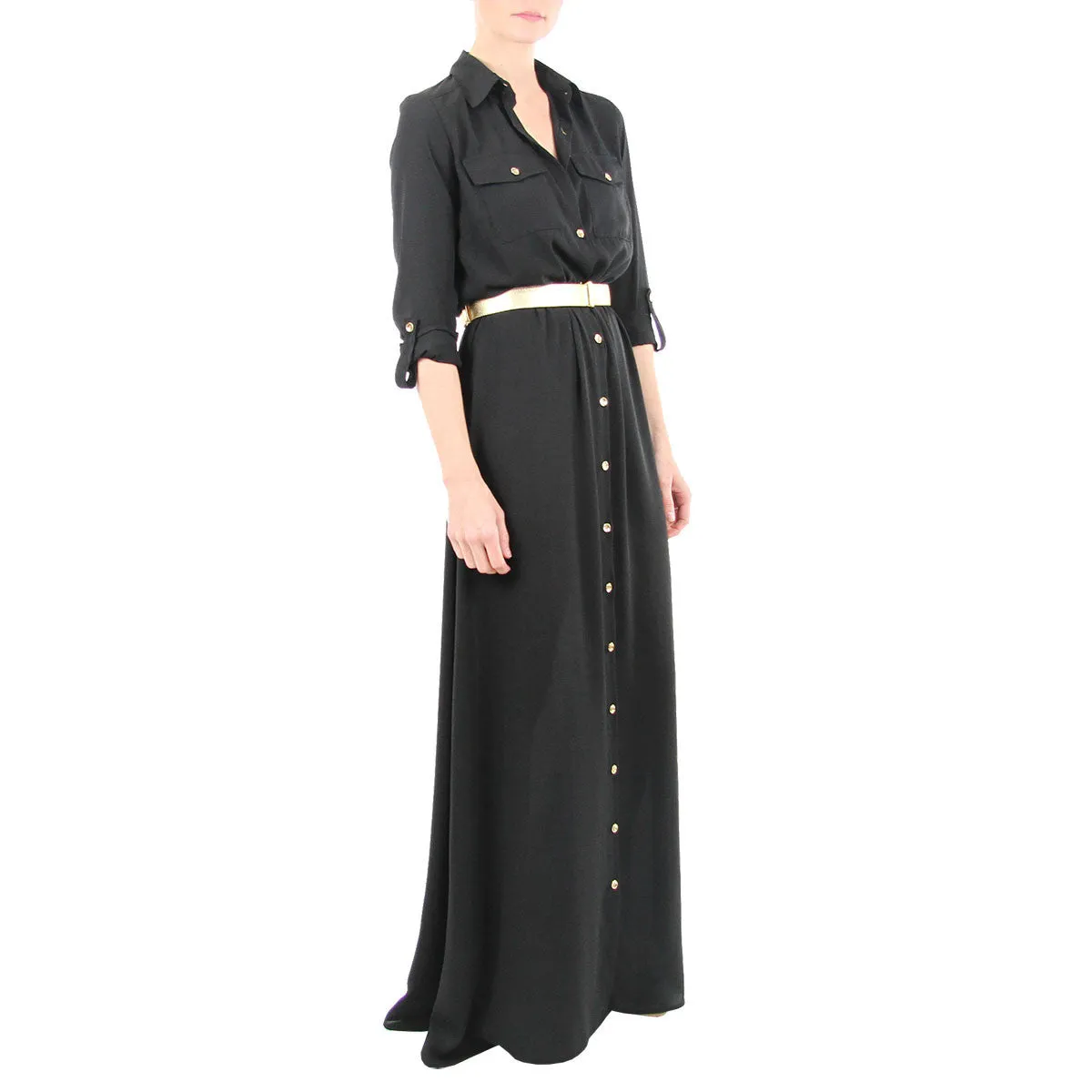 Black Drawstring Maxi Shirtdress