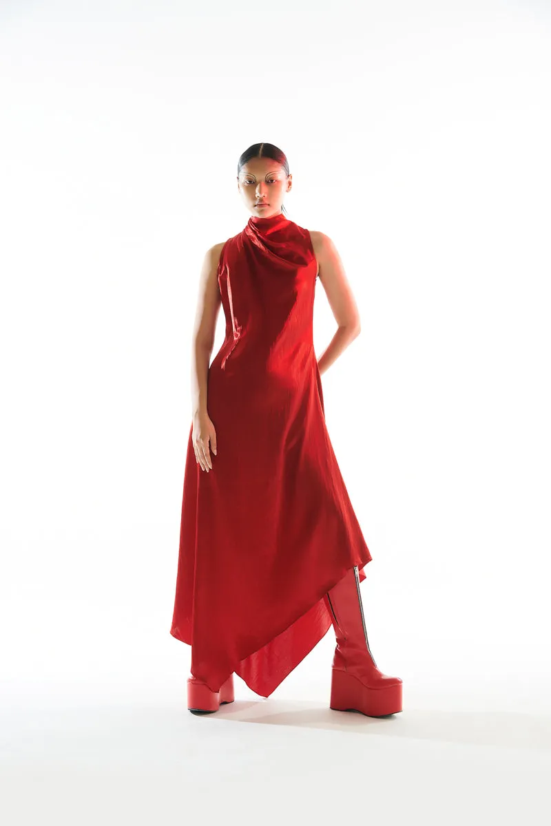 Cara Cowl Dress in Red
