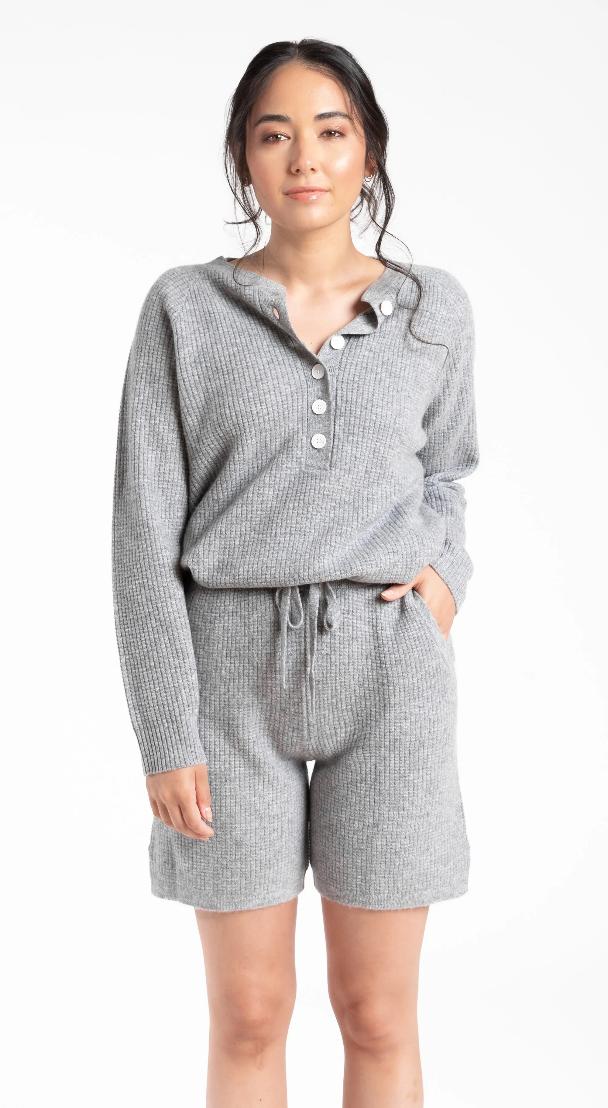 Cashmere Drawstring Shorts - Waffle Knit
