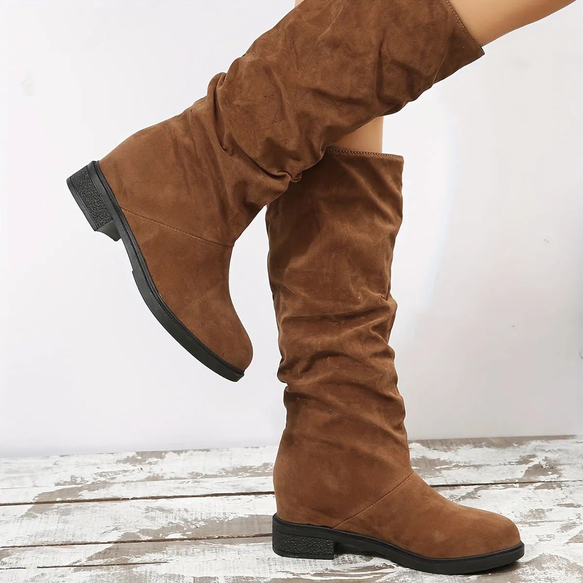 Comfy Chic Mid-Calf Boots - Knee-High Shoes for Women with Slip-On Design, Heightening, Solid Color, Winter Casual Style, and Soft Insoles for All-Day Comfort