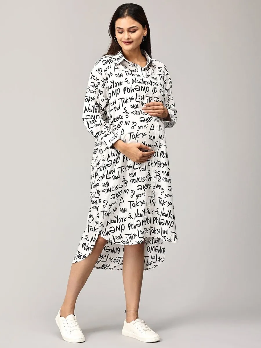 Day In Tokyo Maternity and Nursing OverSized Shirt Dress