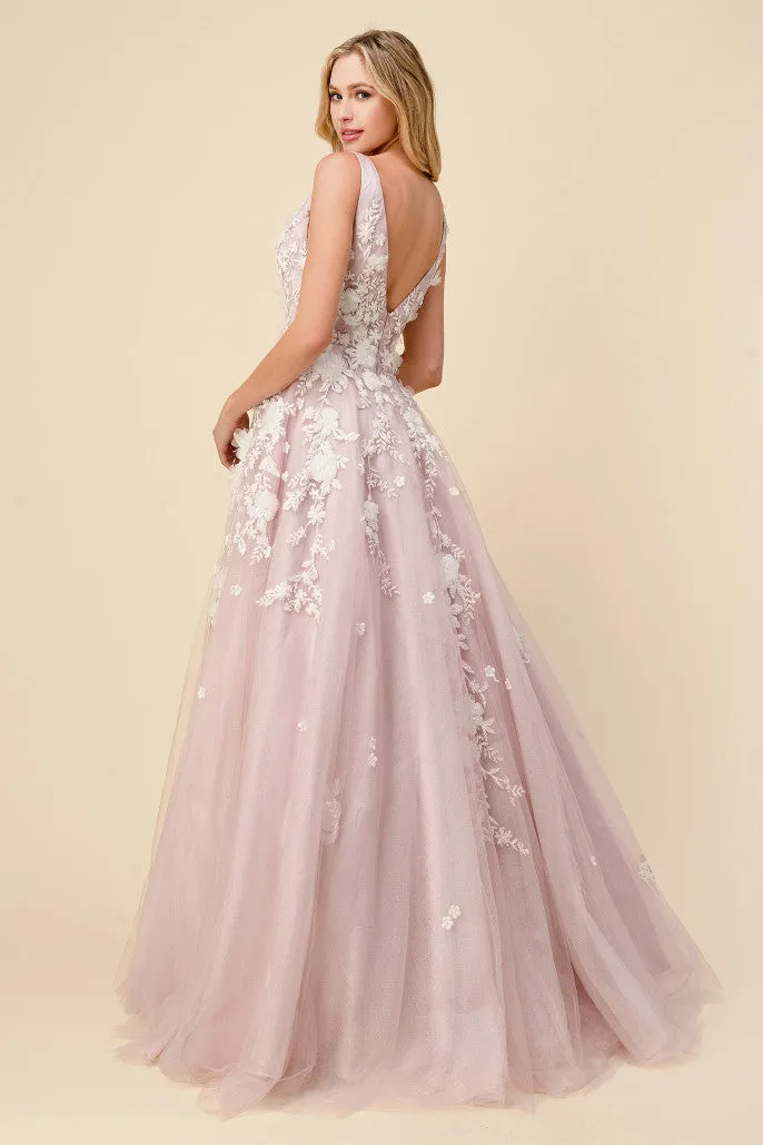 Floral Tulle Ball Gown by Andrea & Leo Couture - Gardenia A1028 - Special Occasion