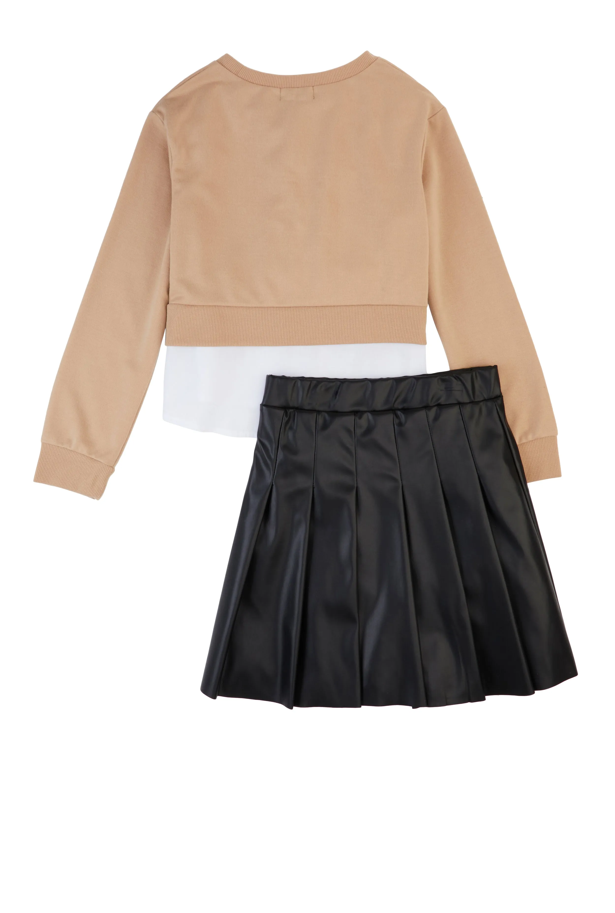 Girls Royalty Layered Hem Sweatshirt and Pleated Skirt
