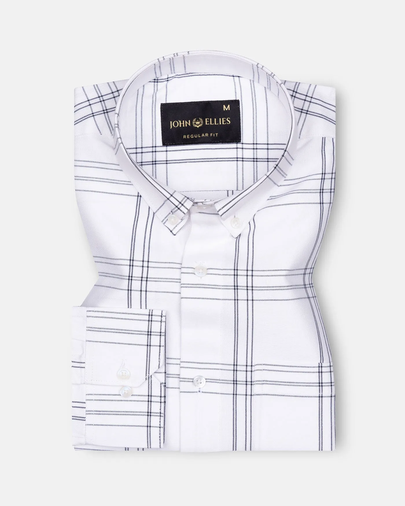 Kentar White and Black Plaid Button Down Cotton Shirt
