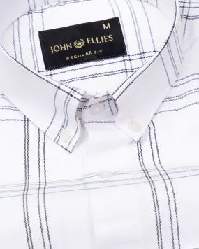 Kentar White and Black Plaid Button Down Cotton Shirt