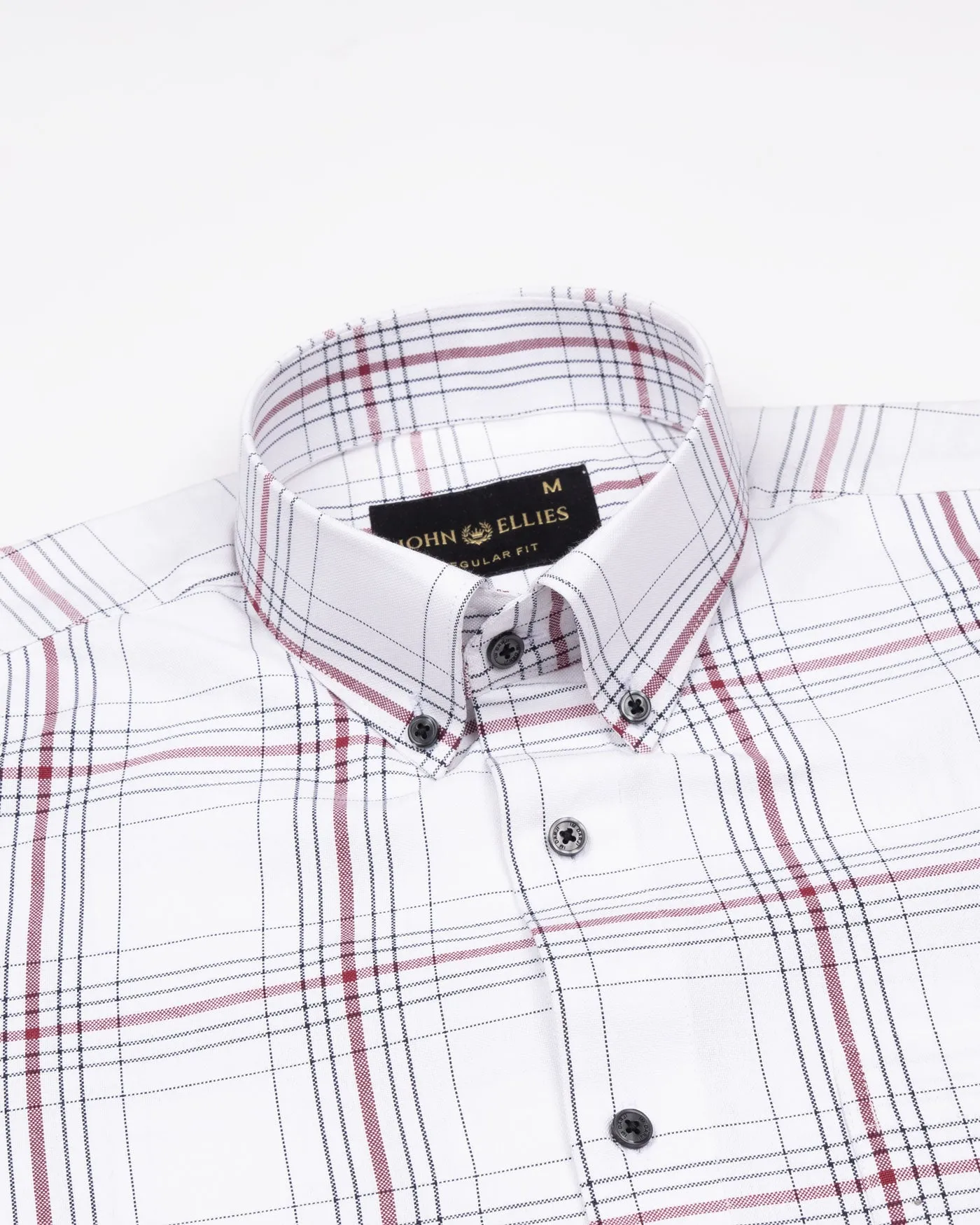 Kentar White And Red Plaid Button Down Cotton Shirt