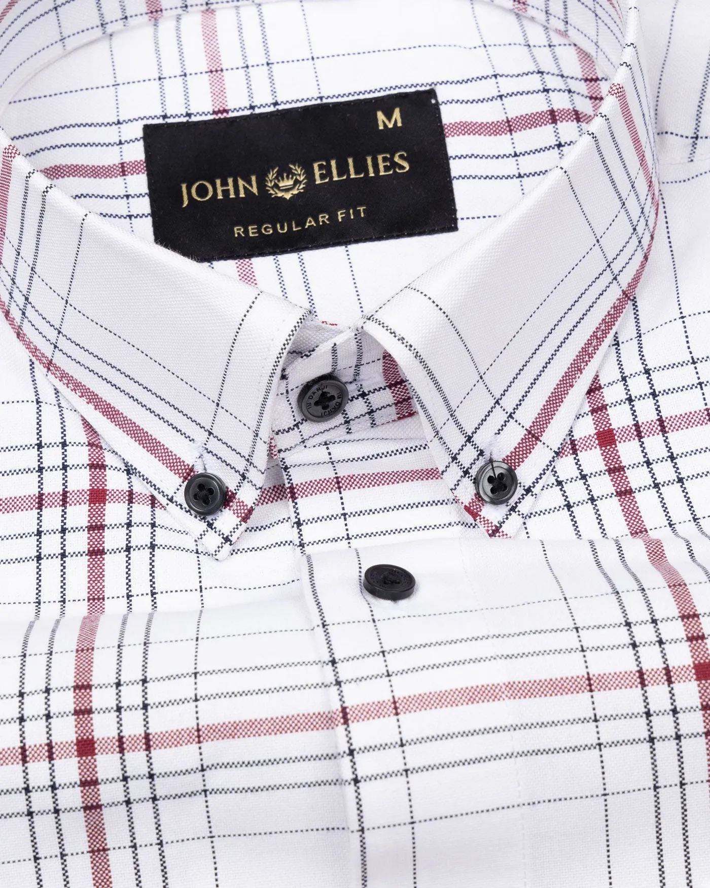 Kentar White And Red Plaid Button Down Cotton Shirt