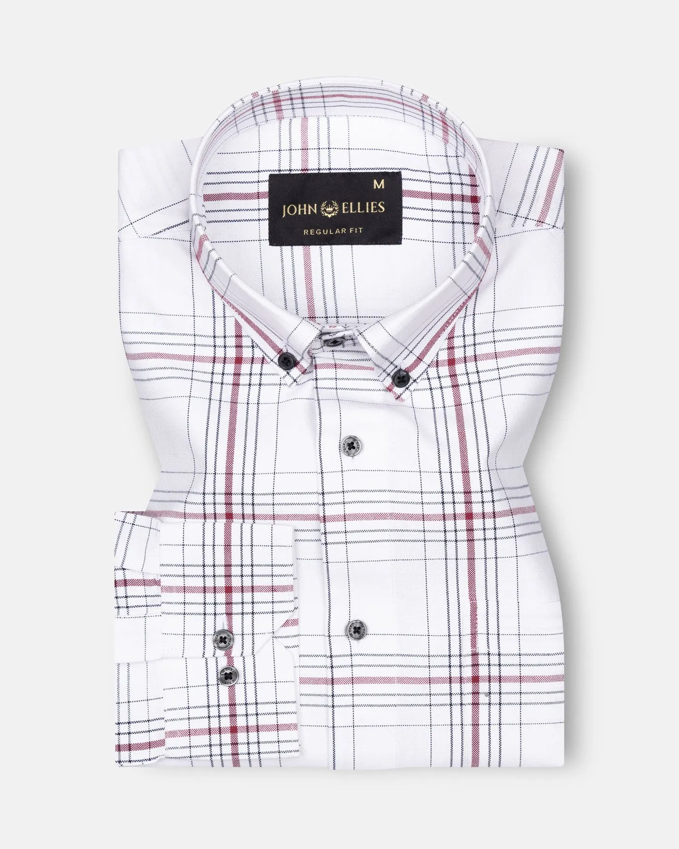 Kentar White And Red Plaid Button Down Cotton Shirt
