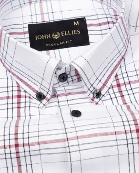 Kentar White And Red Plaid Button Down Cotton Shirt