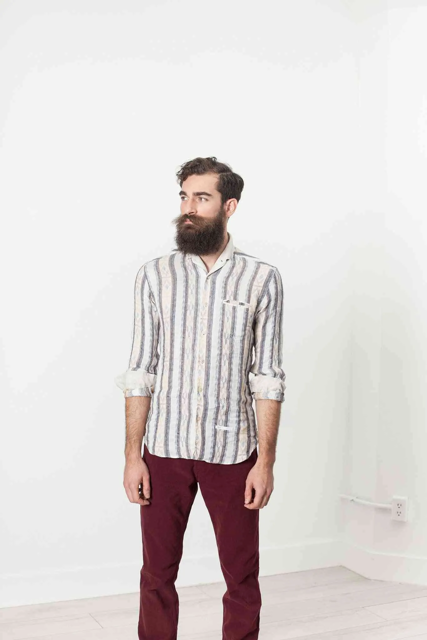 Linen Western Shirt in Beige/Blue