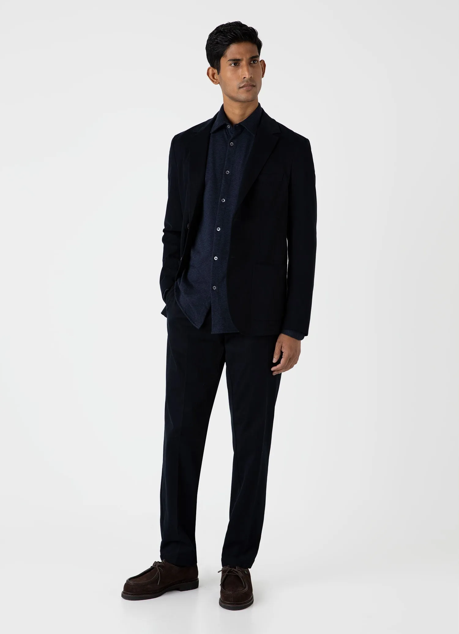 Men's Cotton Cashmere Piqué Shirt in Navy Melange
