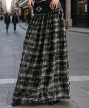 Metaversmall Colorblock Plaid Vintage Skirt For Women High Waist Spliced Belt Loose Casual Temperament A Line Skirts Female New