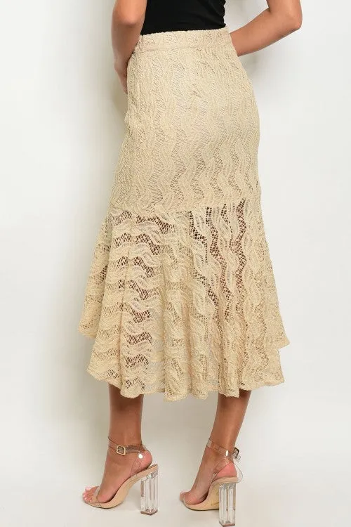 Misses Khaki Beige Mermaid Cut Lace Skirt