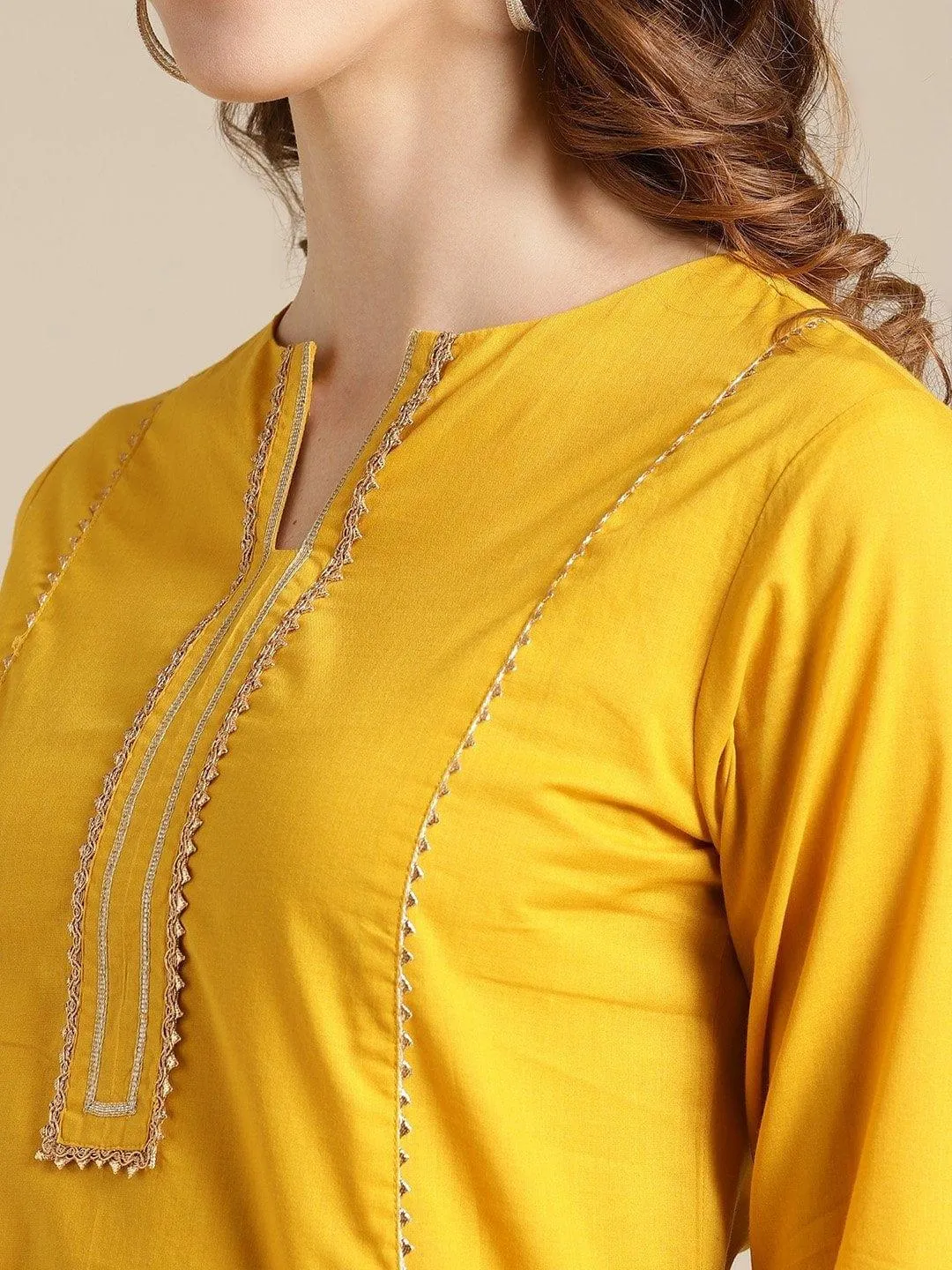 Mustard-Gota-Work-Kurta-With-Mulmul-Gota-Embellished-Tiered-Skirt