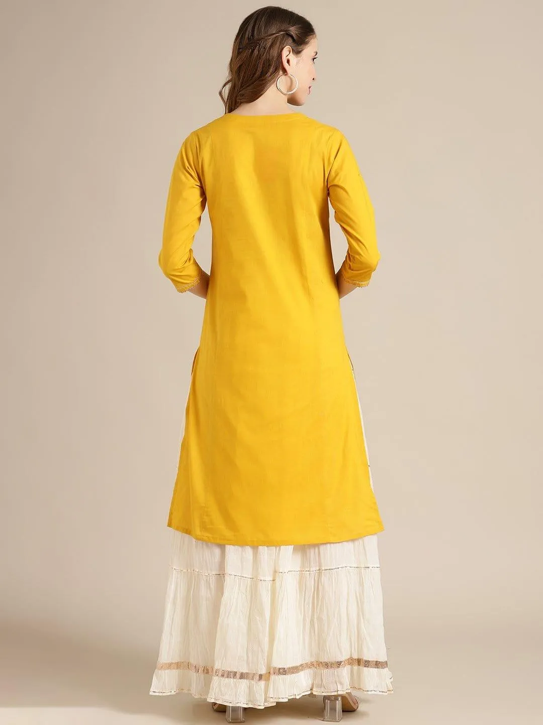 Mustard-Gota-Work-Kurta-With-Mulmul-Gota-Embellished-Tiered-Skirt