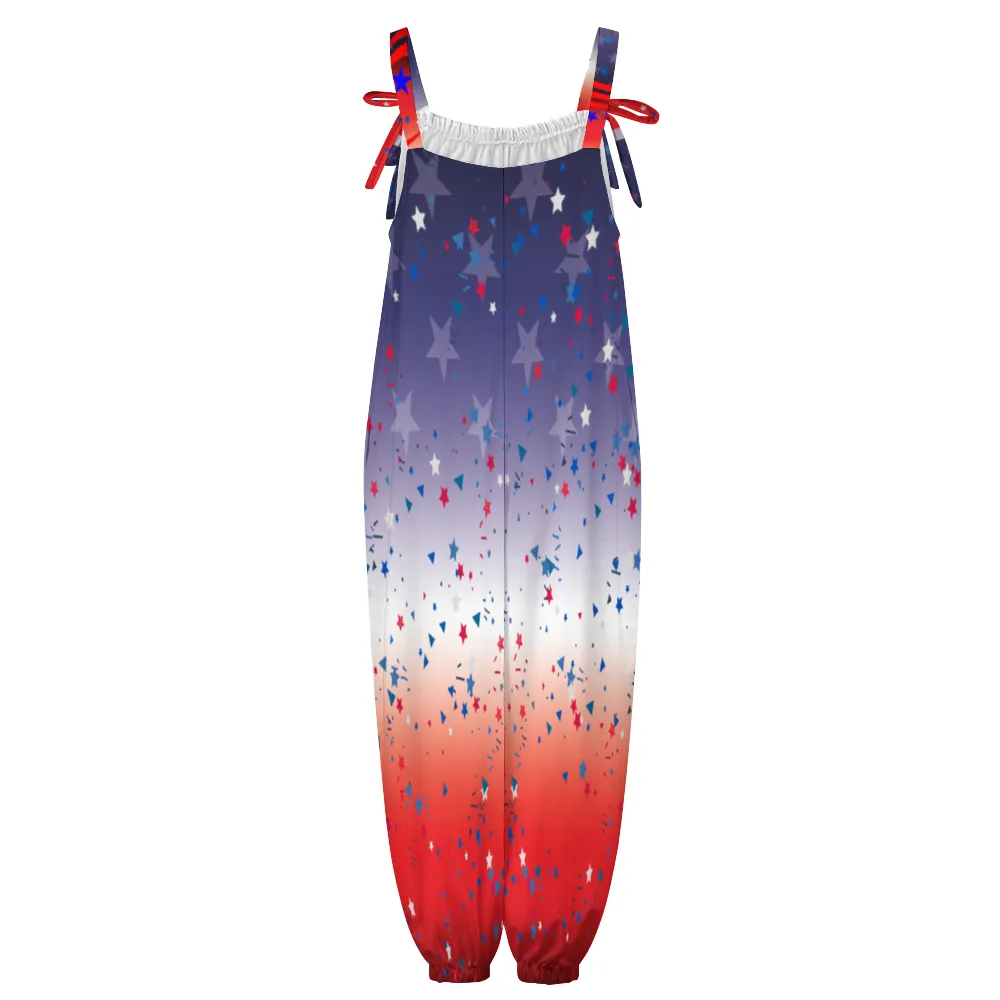 Ombre Petal Flag Women's Jumpsuit with Suspender