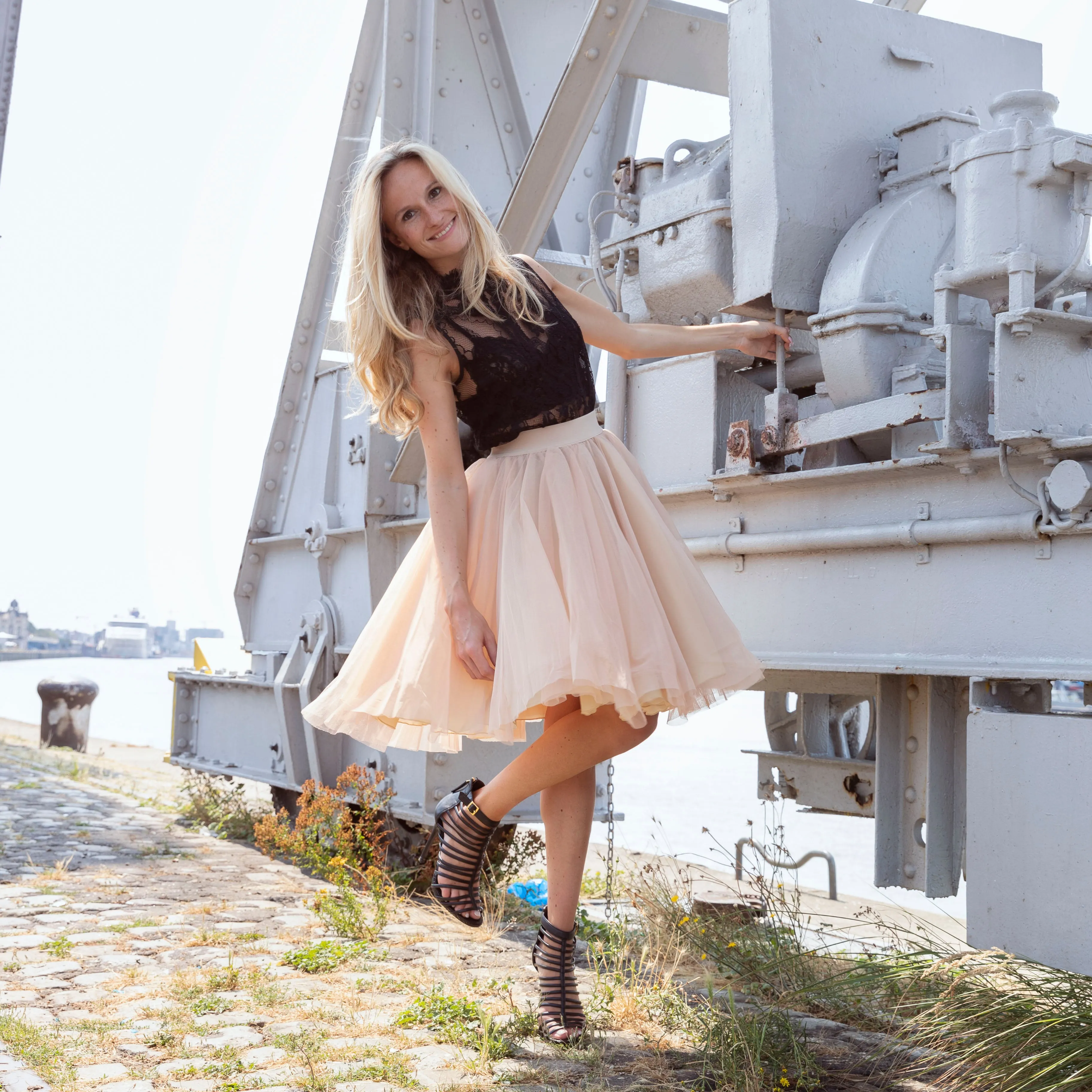 Over the Knee Champagne Tulle Skirt