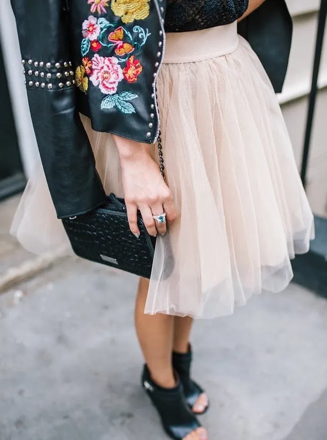 Over the Knee Champagne Tulle Skirt