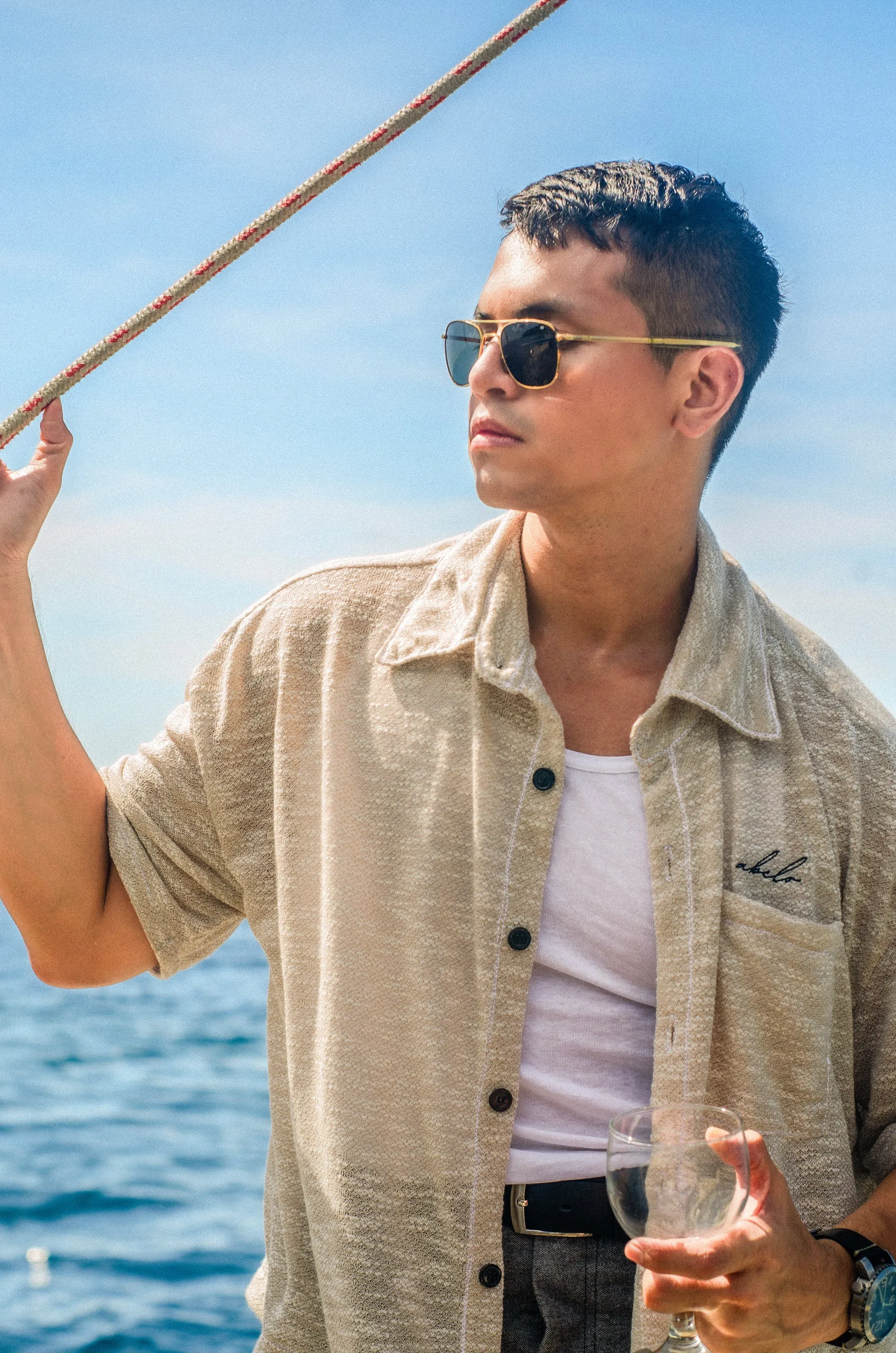 oversized box fit | polo shirt | button-down | drop shoulder | soft & textured knit | endless summer | stone