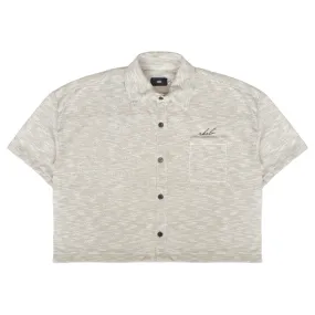 oversized box fit | polo shirt | button-down | drop shoulder | soft & textured knit | endless summer | stone