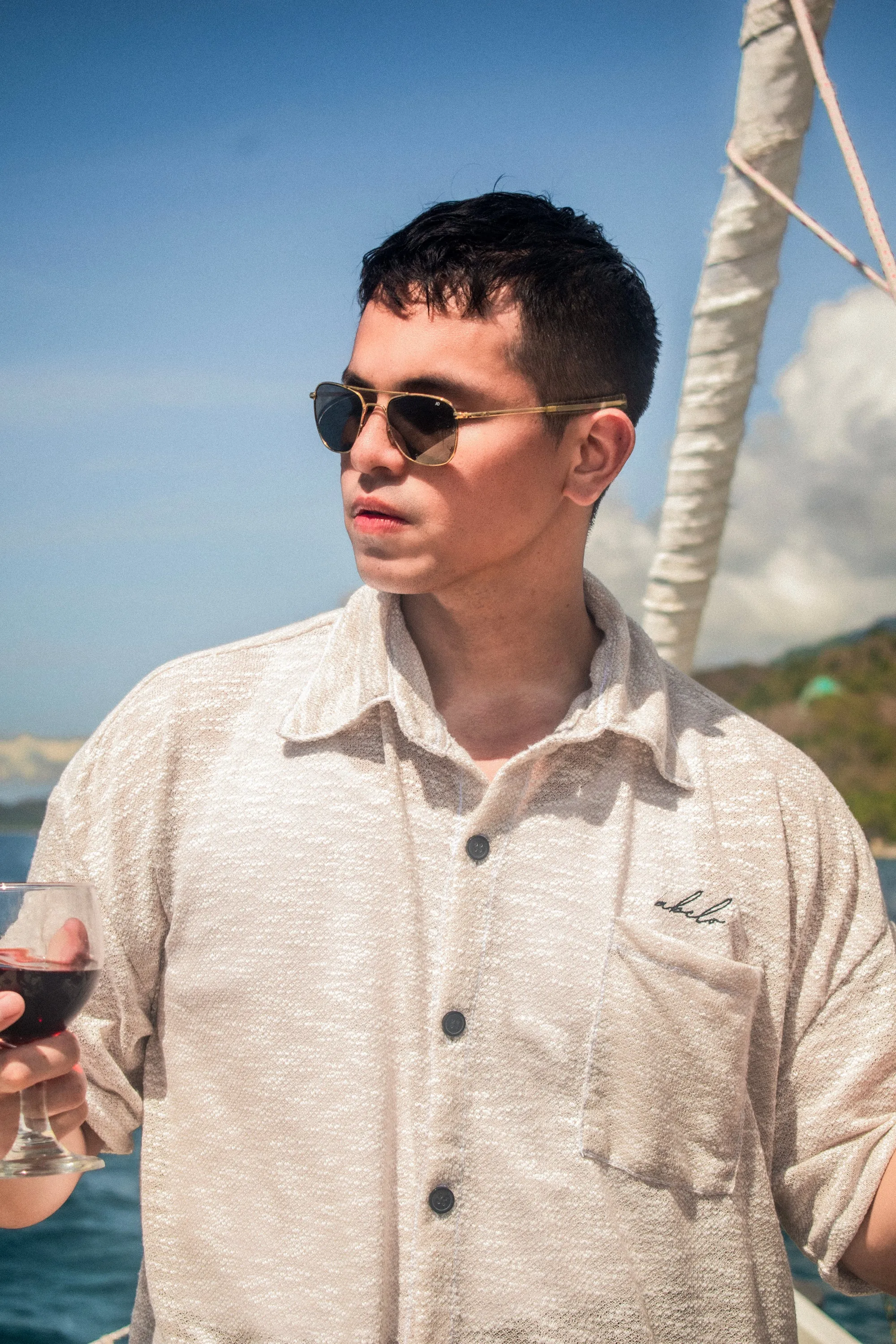 oversized box fit | polo shirt | button-down | drop shoulder | soft & textured knit | endless summer | stone