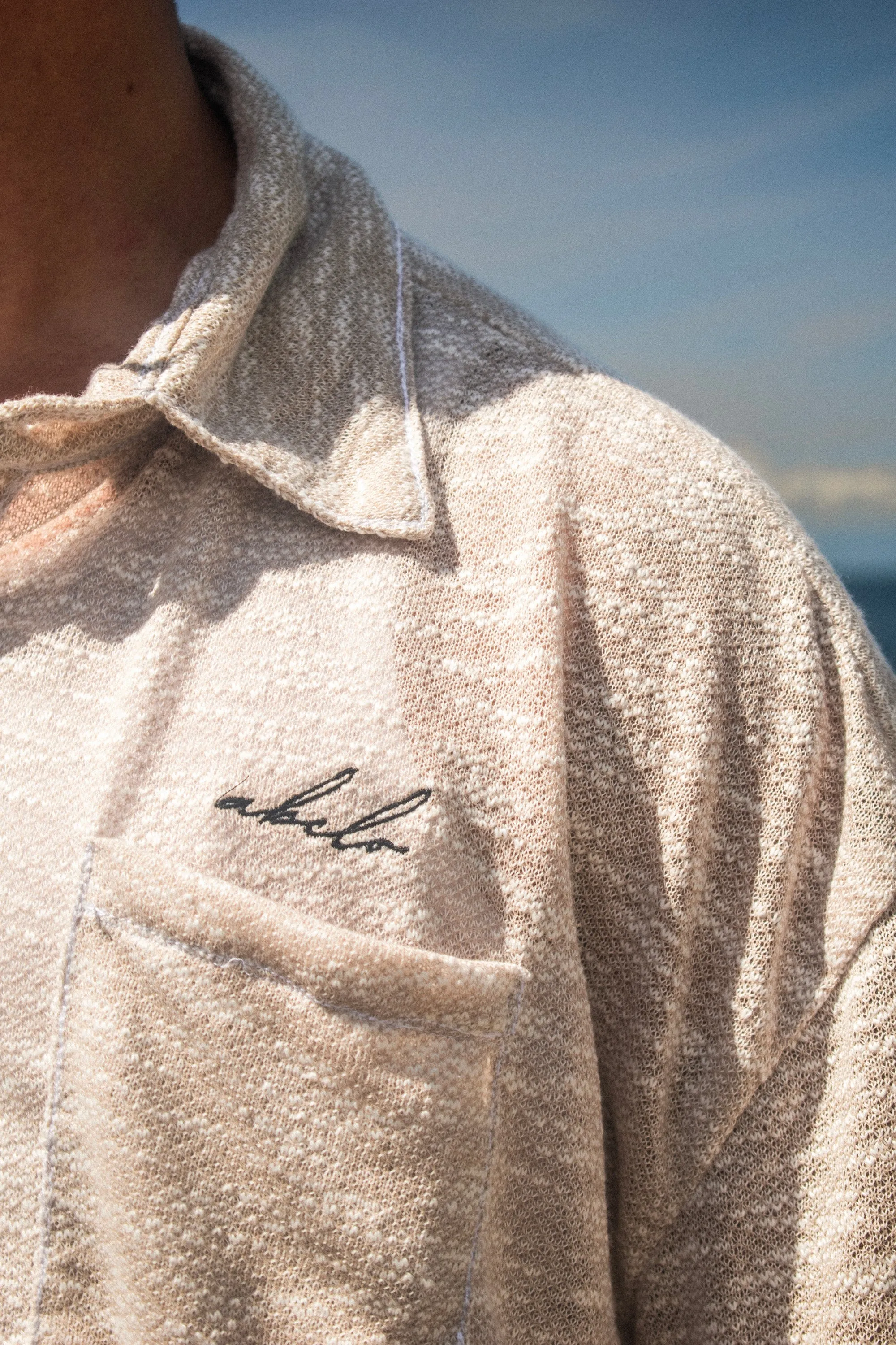 oversized box fit | polo shirt | button-down | drop shoulder | soft & textured knit | endless summer | stone