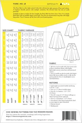 Pattern for Garment Making: Fiore Skirt Pattern by Closet Core Patterns