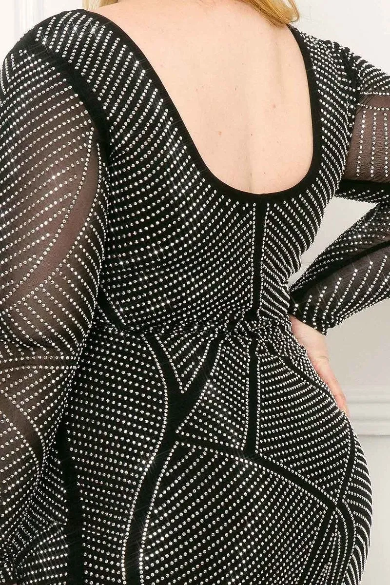 Patterned Rhinestone Voluptuous ( ) Plus Size Maxi Dress - 2 colors - Ships from The US