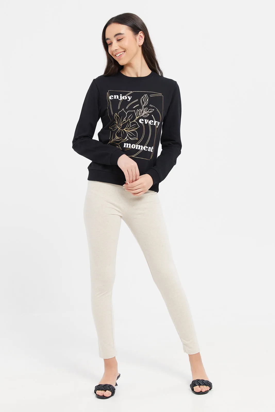 Senior Girls Beige Basic Leggings