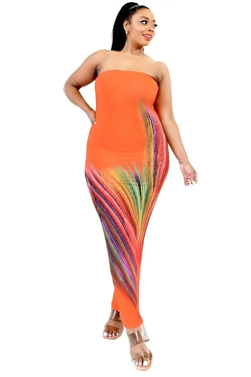 Sleeveless Color Gradient Tube Top Maxi Dress Voluptuous ( ) Plus SIze - Ships from The US