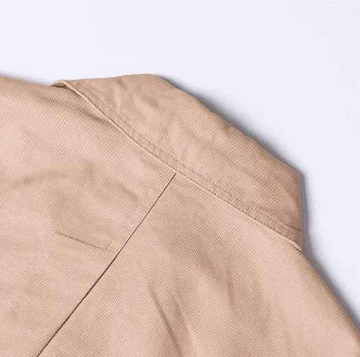 Striped stitching khaki belted waist long trench coat