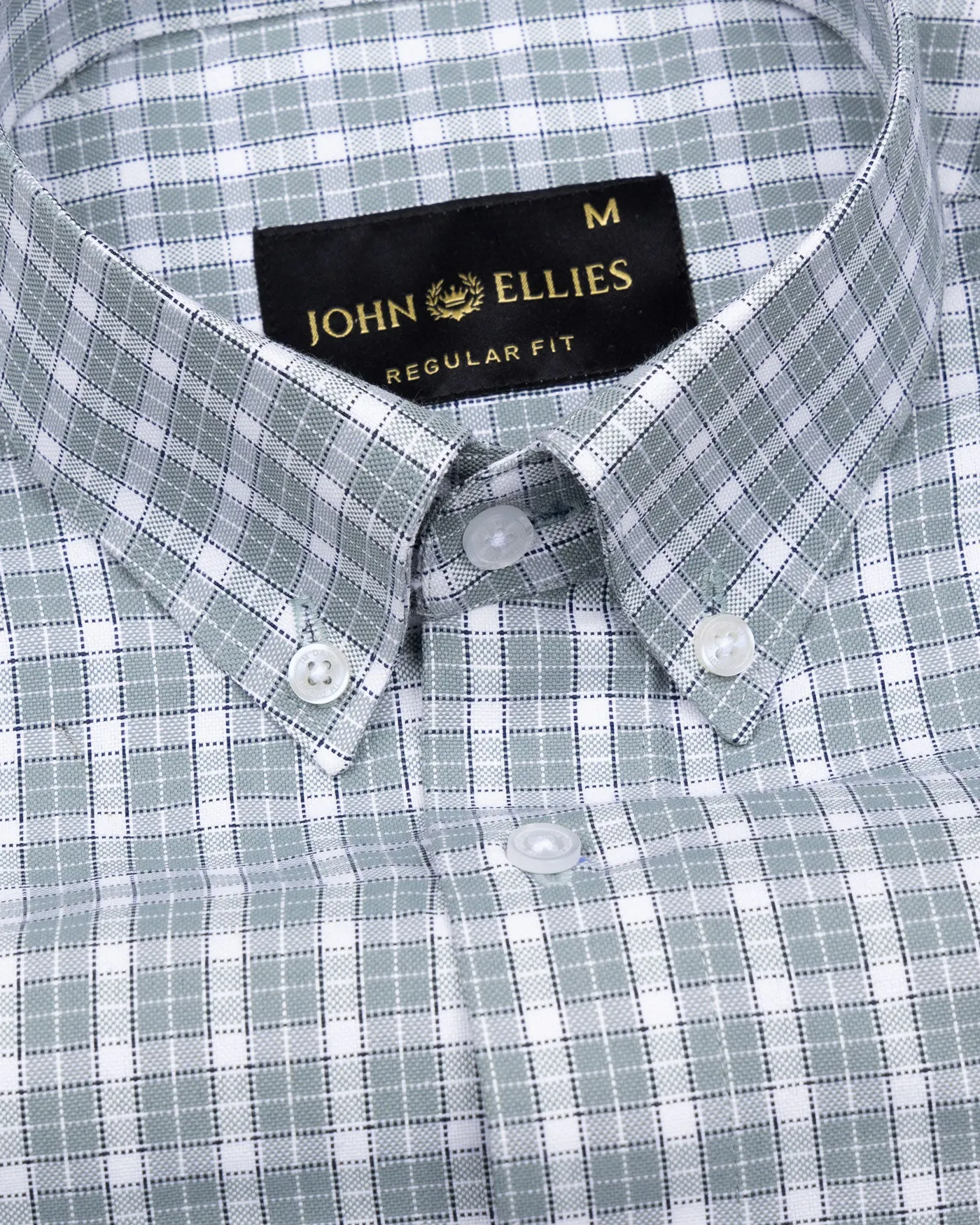 Tauris Olive Checked Button Down Cotton Shirt