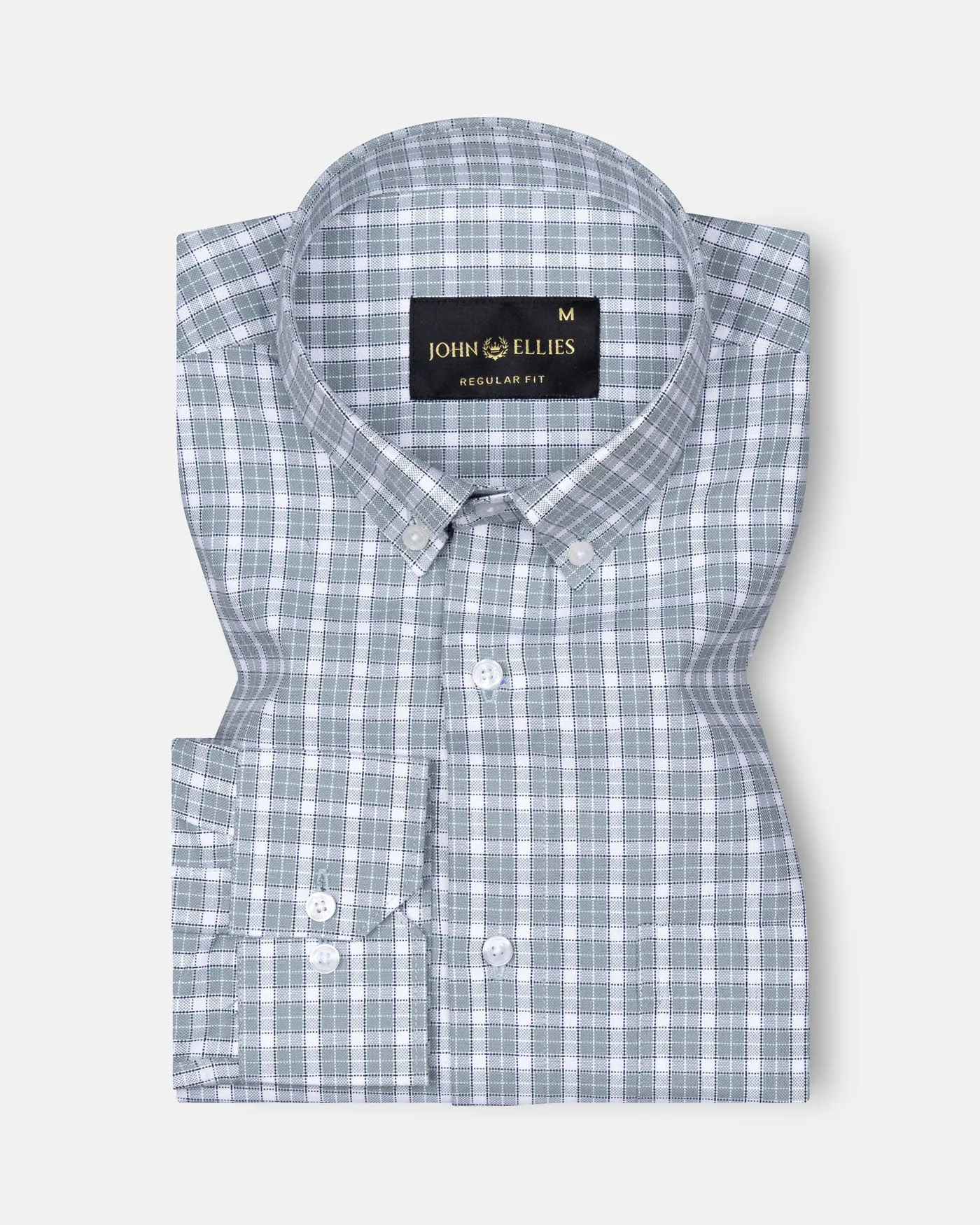 Tauris Olive Checked Button Down Cotton Shirt
