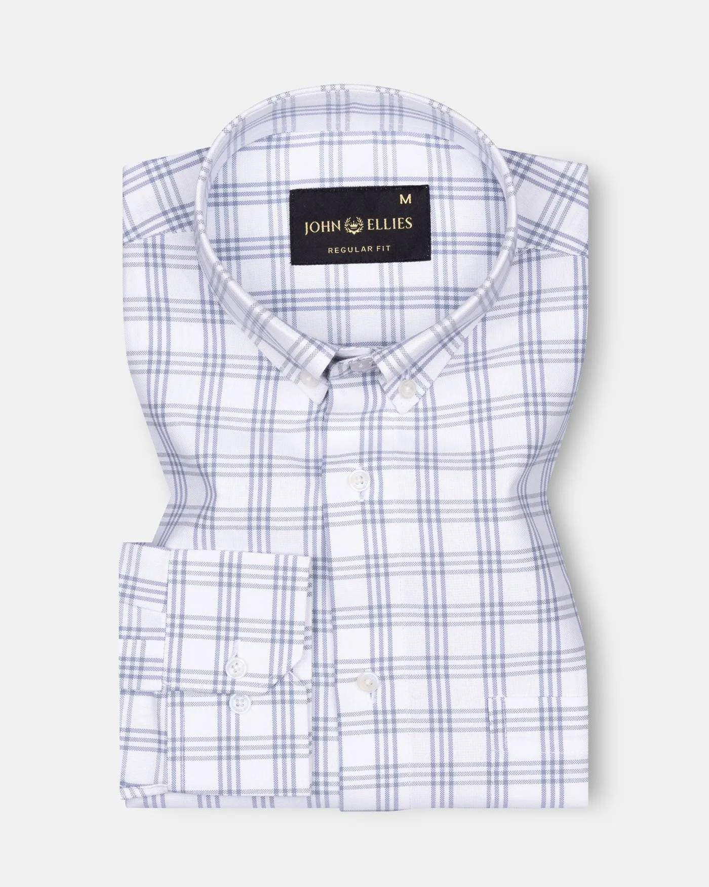 Tauris White Checked Button Down Cotton Shirt
