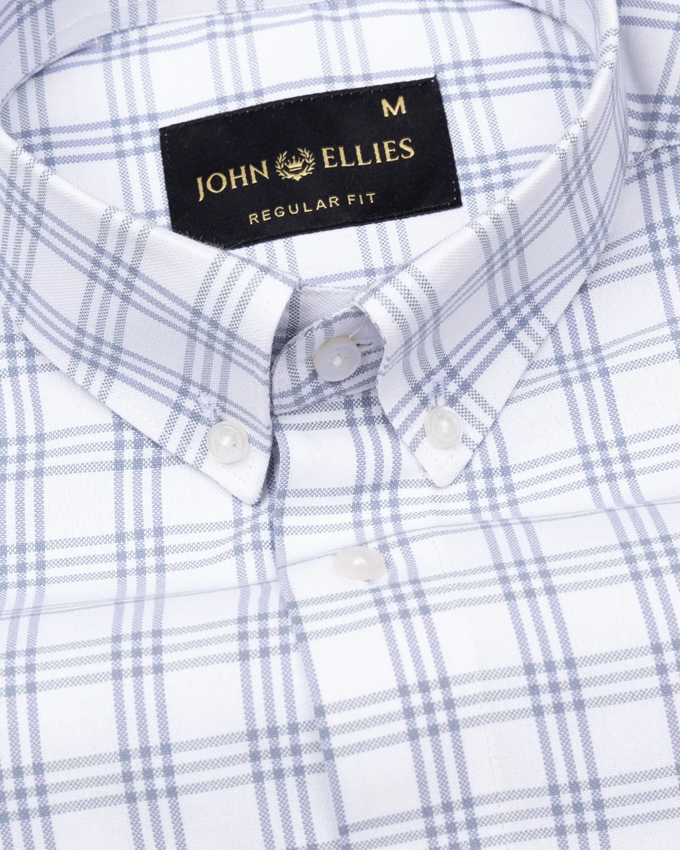 Tauris White Checked Button Down Cotton Shirt