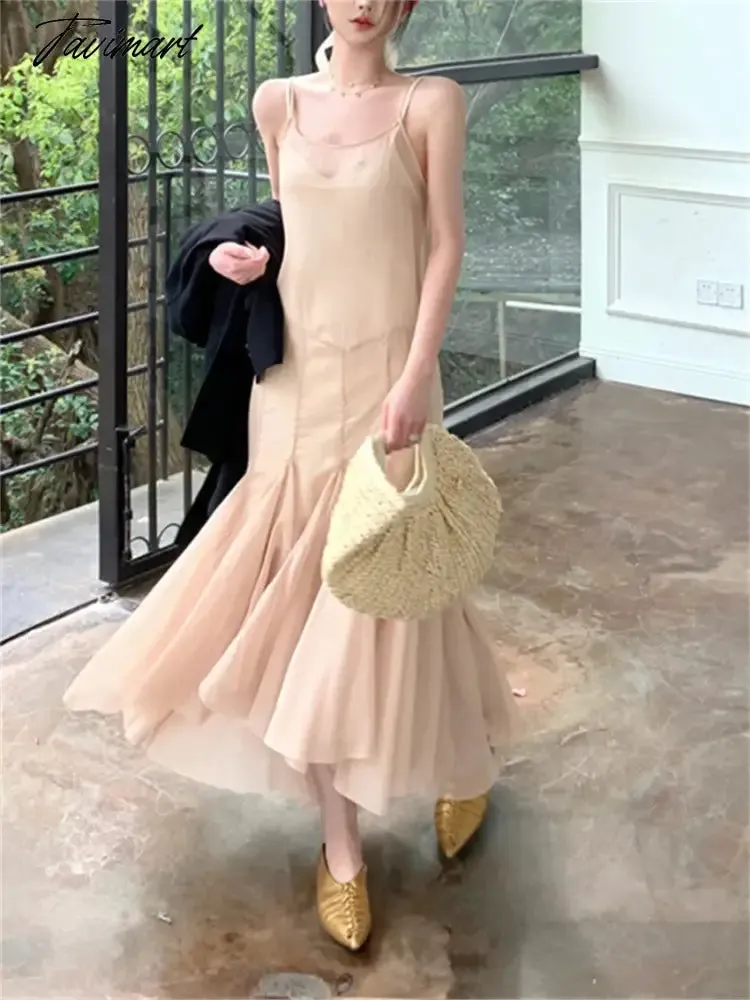 TAVIMART  -  S-M Stylish Slip Dress Women With Underdress Mermaid Chic Party New High Street OL Slim Summer Gentle Solid