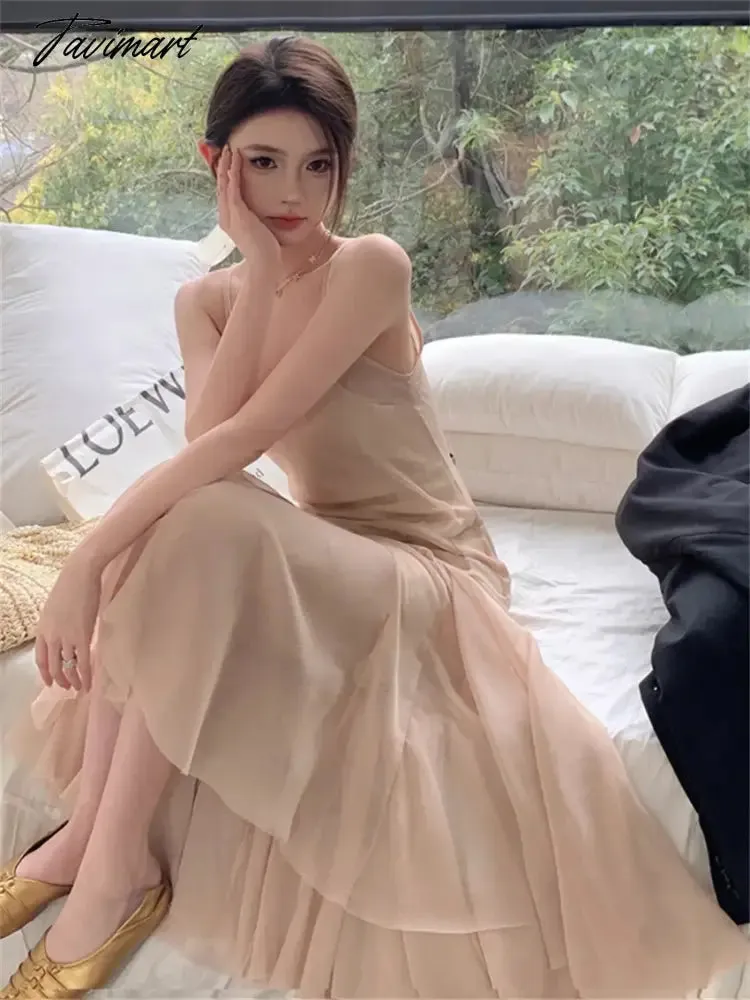 TAVIMART  -  S-M Stylish Slip Dress Women With Underdress Mermaid Chic Party New High Street OL Slim Summer Gentle Solid