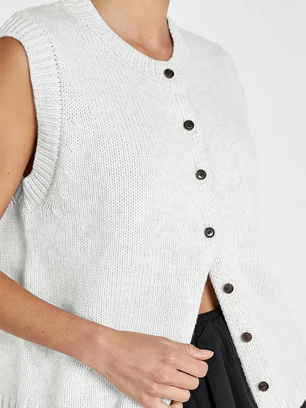 TEEK - Knitted Single-Breasted Knitted Cardigan Sleeveless Top