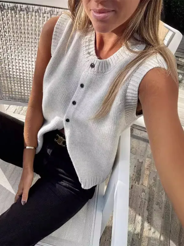 TEEK - Knitted Single-Breasted Knitted Cardigan Sleeveless Top