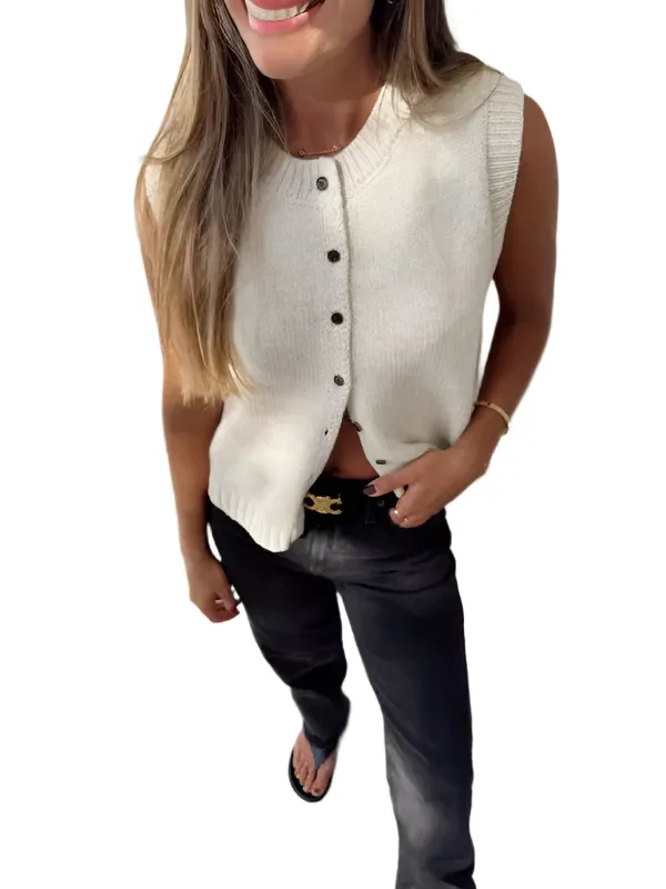 TEEK - Knitted Single-Breasted Knitted Cardigan Sleeveless Top