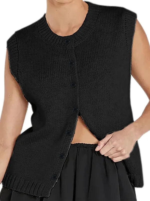 TEEK - Knitted Single-Breasted Knitted Cardigan Sleeveless Top